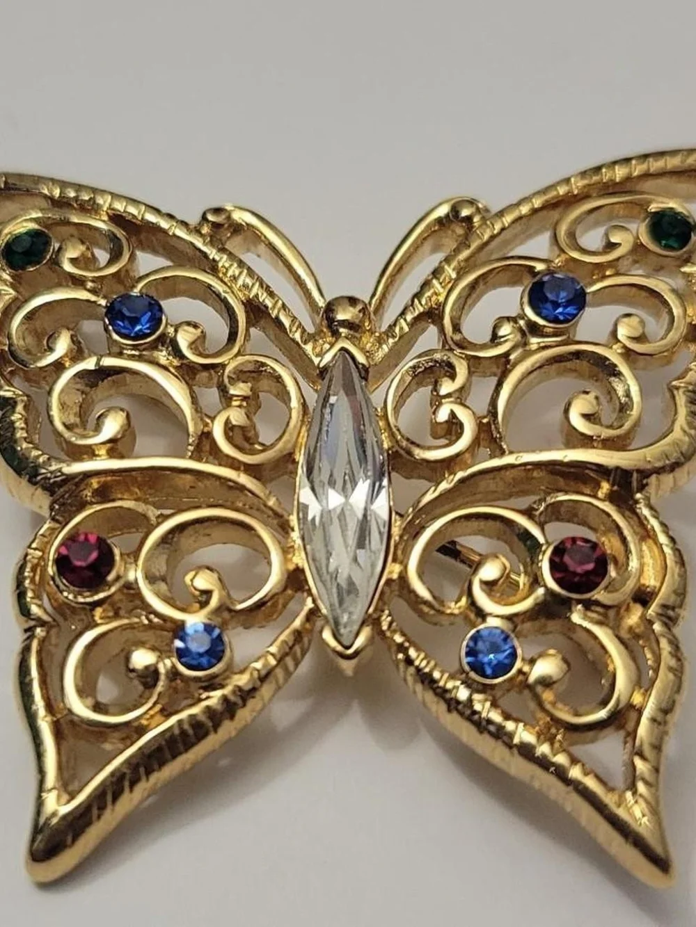 Monet Gold Plated Butterfly Brooch with Multicolor Crystals